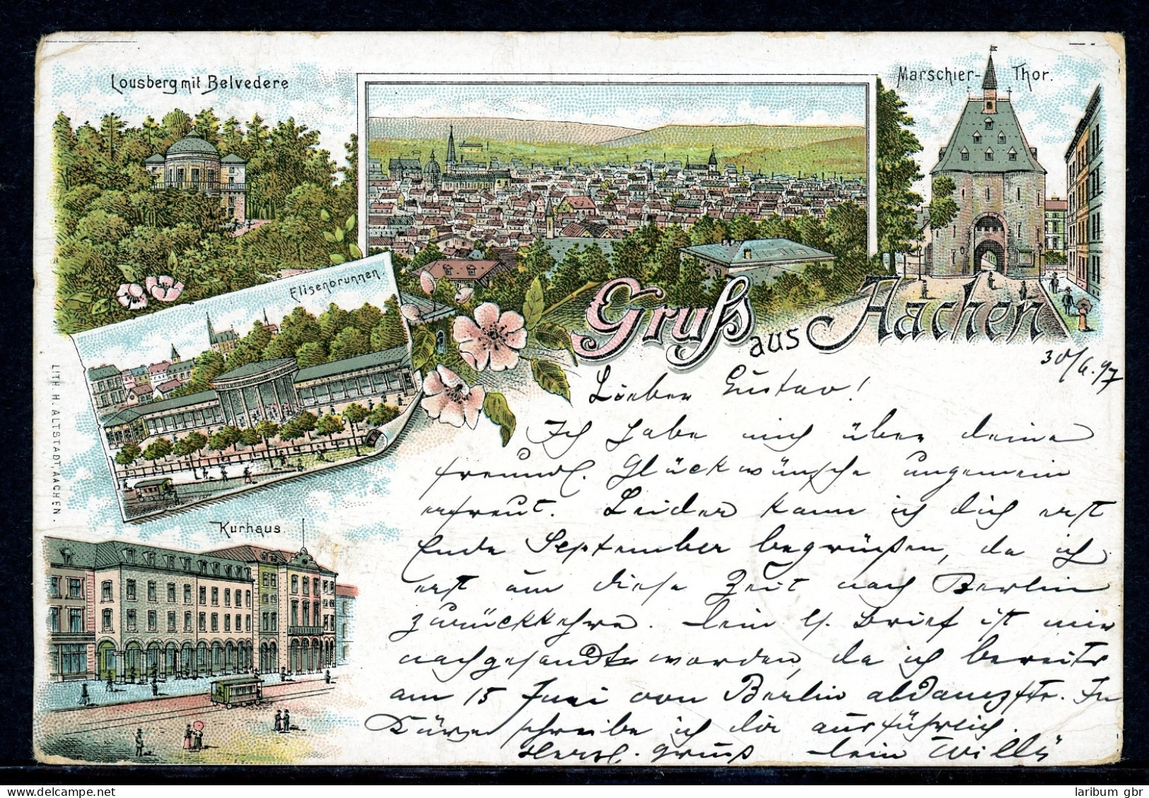 AK Aachen Kurhaus Eisenbrunnen Marschier-Tor 30.06.1897 Gebraucht #HU320 - Autres & Non Classés