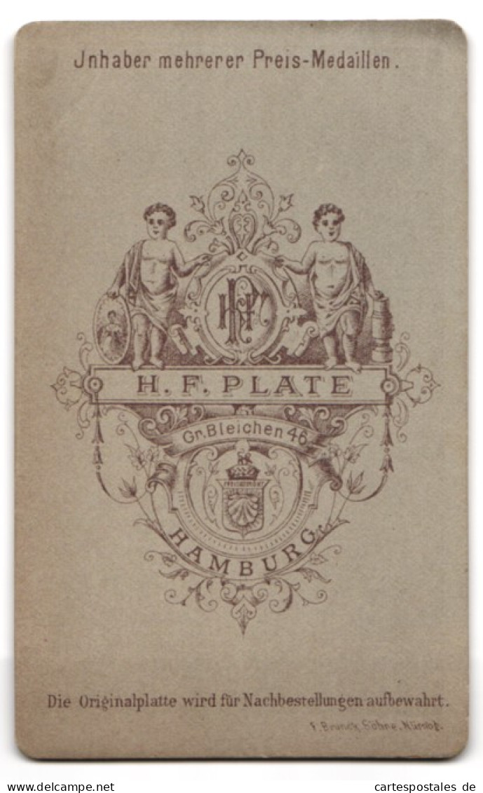 Fotografie H. F. Plate, Hamburg, Gr. Bleichen 46, Junge Dame Mit Hochsteckfrisur  - Anonymous Persons