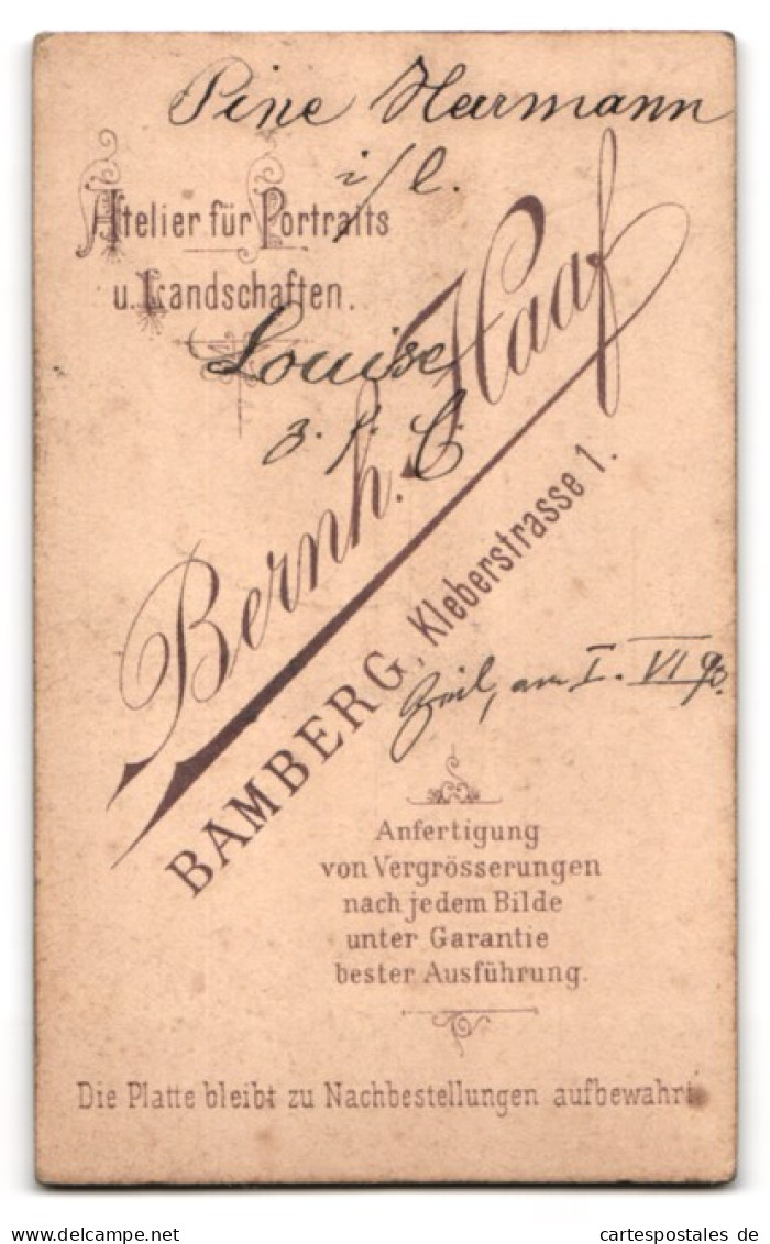 Fotografie B. Haaf, Bamberg, Junge Frau Pine Herrmann Im Gemusterten Kleid, 1890  - Anonieme Personen