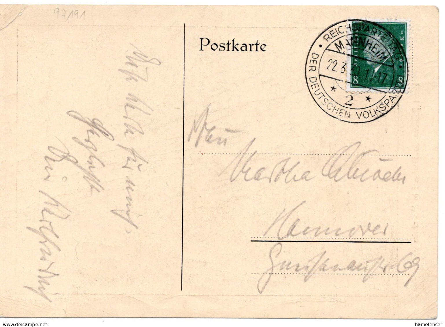 64430 - Deutsches Reich - 1930 - 8Pfg Ebert EF A AnsKte SoStpl MANNHEIM - REICHSPARTEITAG DER DEUTSCHEN VOLKSPARTEI -> . - Covers & Documents