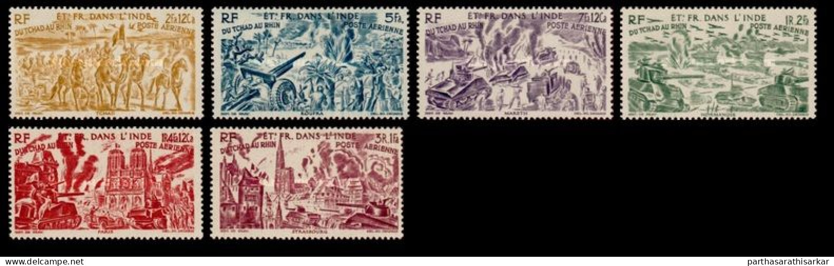 FRENCH INDIA 1946 AIRMAIL CHAD TO RHINE COMPLETE SET MNH - Ungebraucht