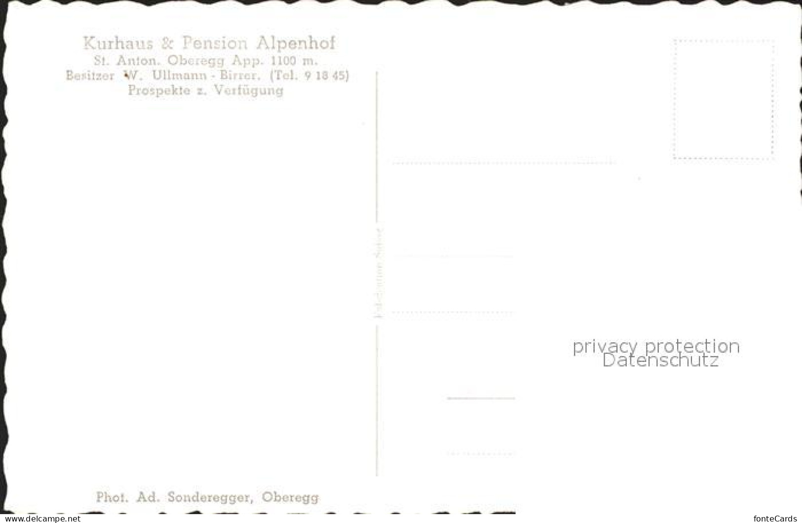 11676879 Oberegg IR Kurhaus Pension Alpenhof W. Ullmann-Birrer Oberegg - Andere & Zonder Classificatie