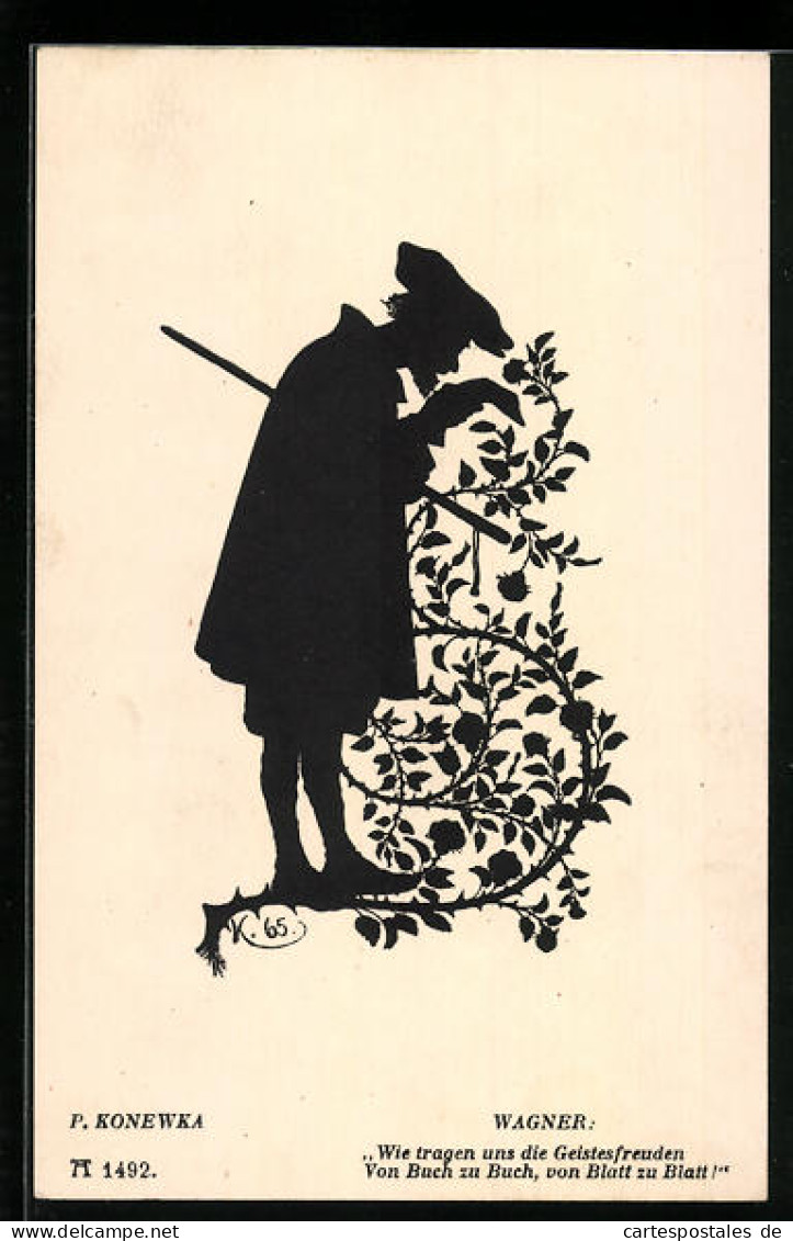 Künstler-AK Paul Konewka: 12 Silhouetten Zu Goethe`s Faust - Wagner, Wie Tragen Uns Die Geistesfreuden...  - Fairy Tales, Popular Stories & Legends