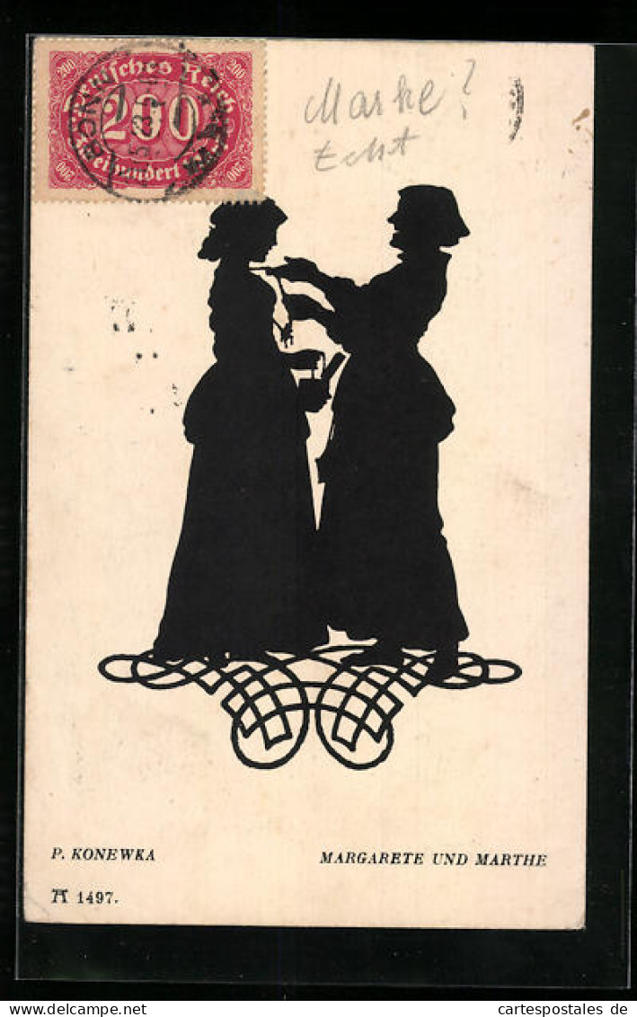 Künstler-AK Paul Konewka: 12 Silhouetten Zu Goethe`s Faust - Margarete Und Marthe  - Fairy Tales, Popular Stories & Legends
