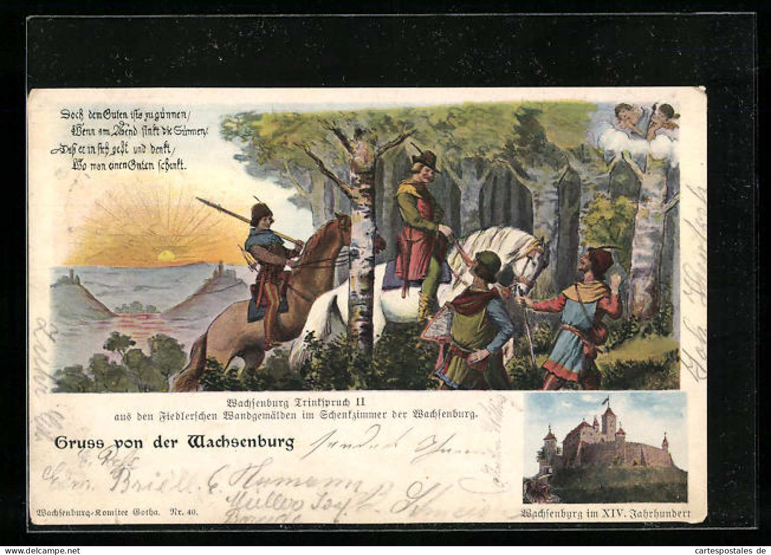 AK Burg Wachsenburg, Ansicht Im XIV. Jahrhundert, Ritter Im Wald  - Autres & Non Classés