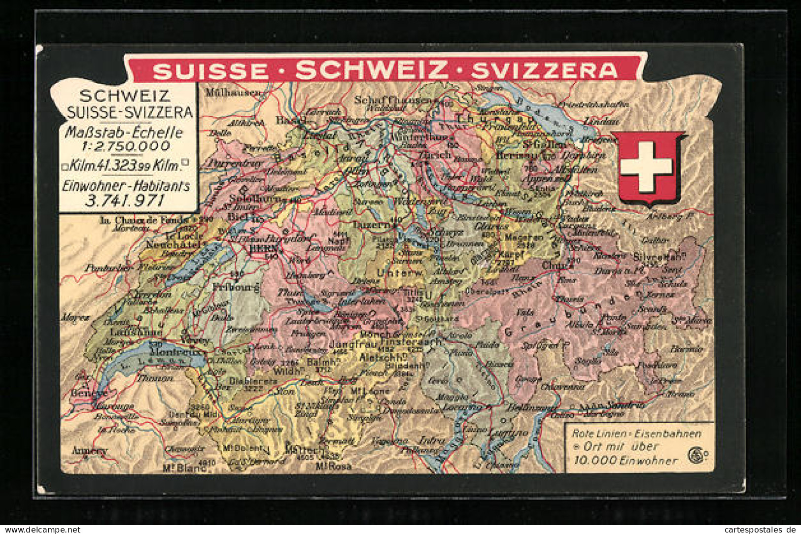 AK Schweiz, Landkarte Und Wappen Der Schweiz  - Cartes Géographiques
