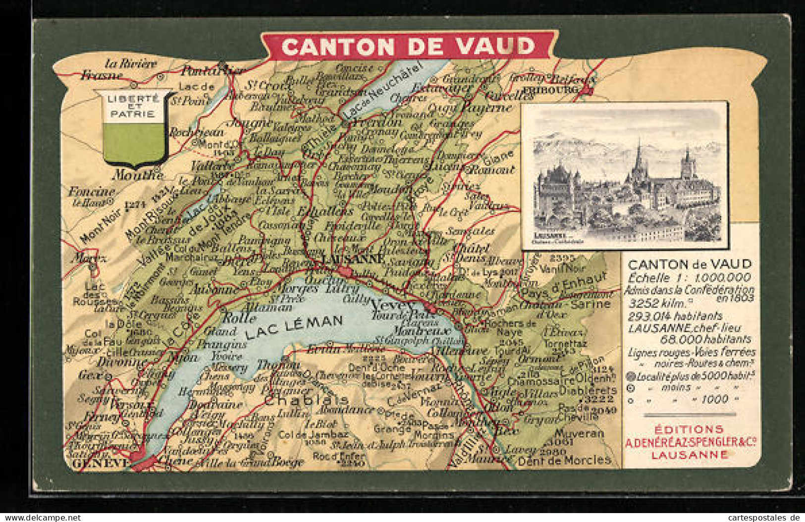 AK Lausanne, Landkarte Waadt, Schloss Und Kathedrale, Wappen  - Carte Geografiche