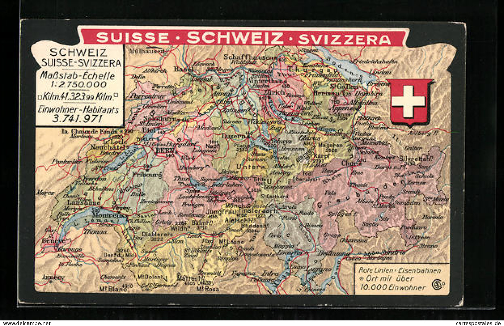 AK Schweiz, Landkarte Mit Schweizer Wappen  - Cartes Géographiques