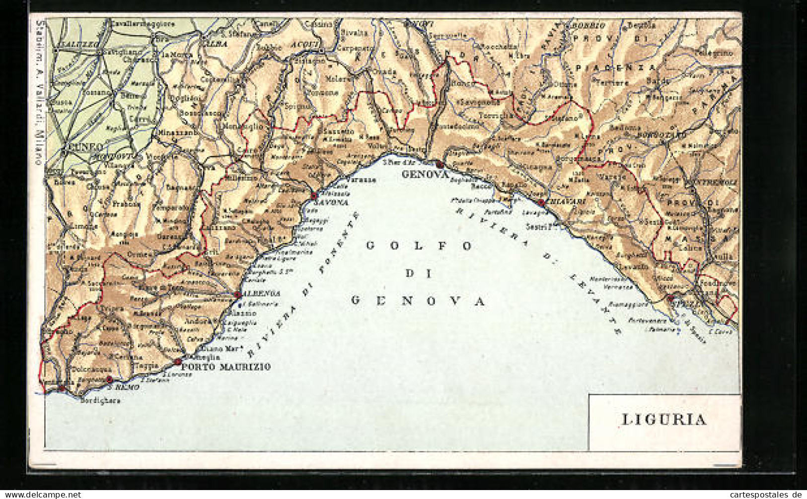 AK Genua, Landkarte Liguriens, Golf Von Genua  - Carte Geografiche