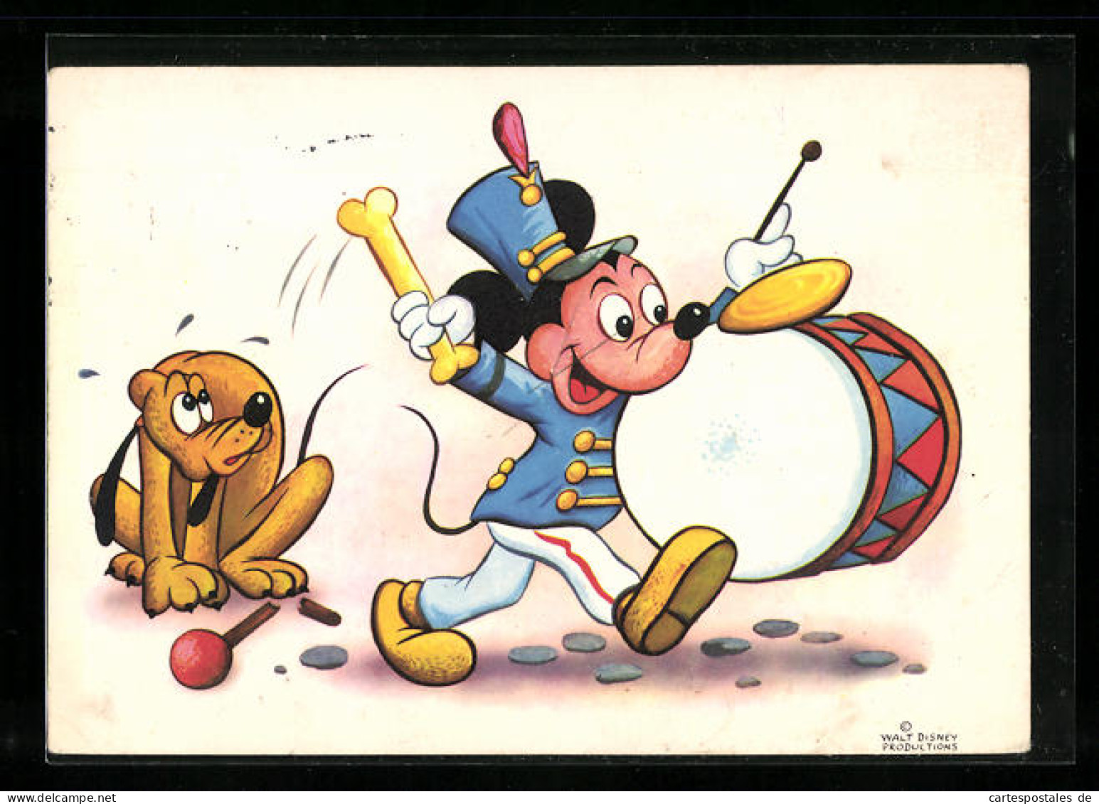 Künstler-AK Micky Maus Als Teil Einer Marschkapelle Mit Pluto  - Comics