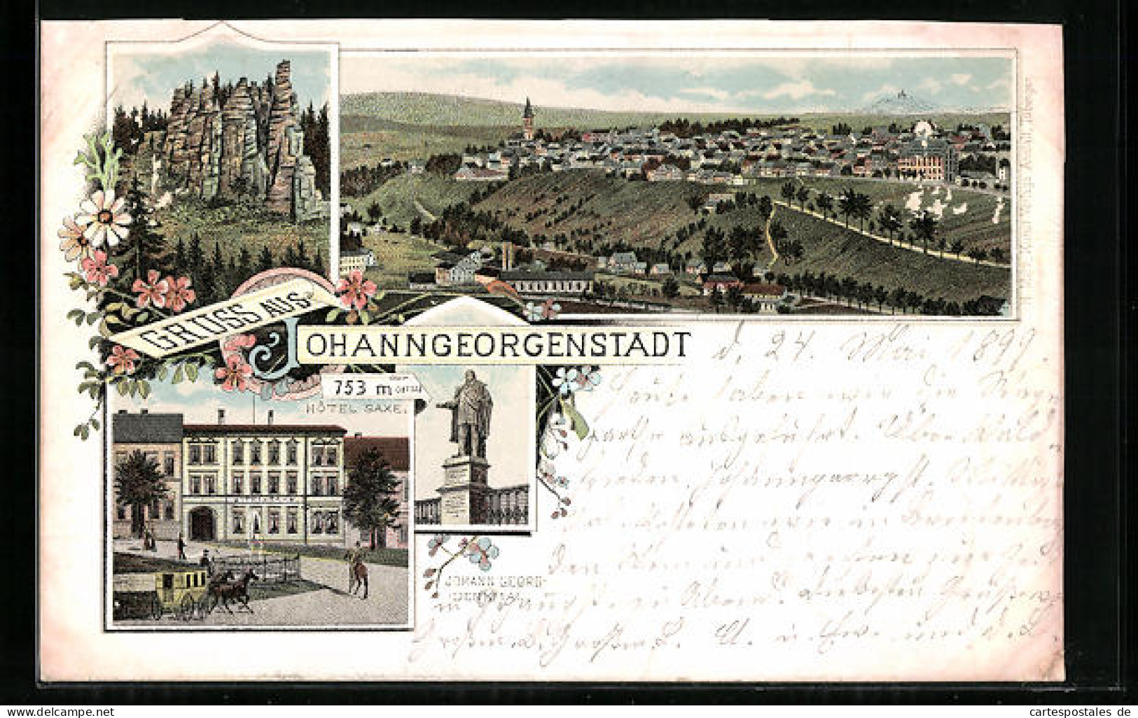 Lithographie Johanngeorgenstadt, Ortsansicht Mit Hotel Saxe  - Johanngeorgenstadt
