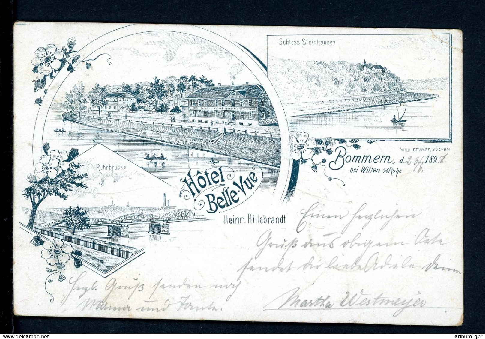 AK Bommern, Stadt Witten Hotel Bellevue, Schloss Steinhausen 1897 Gebraucht #HB432 - Other & Unclassified