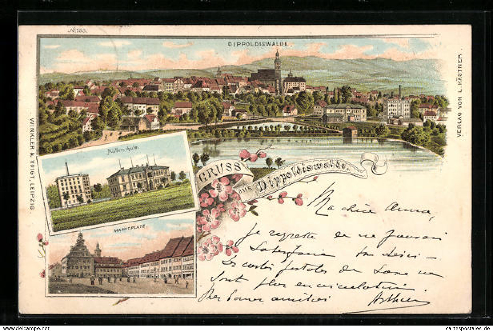 Lithographie Dippoldiswalde, Panorama, Mütterschule Und Marktplatz  - Dippoldiswalde