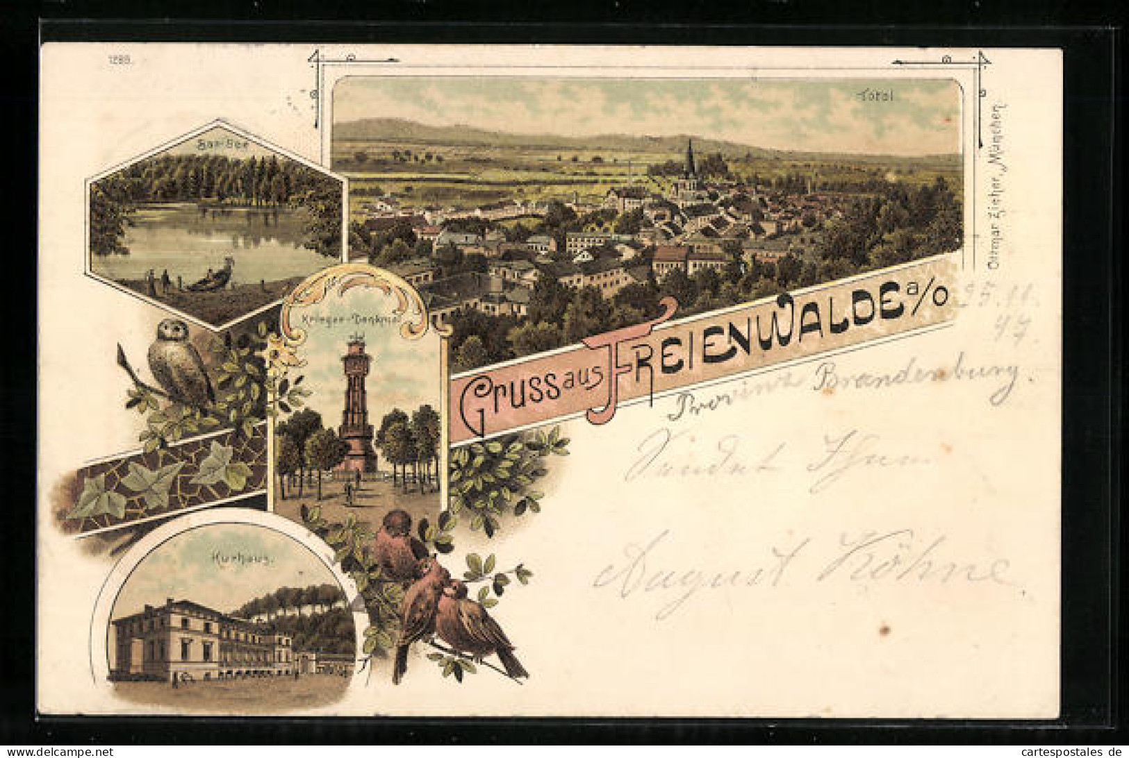 Lithographie Freienwalde A. O., Ortsansicht Aus Der Vogelschau, Kurhaus, Eulen  - Bad Freienwalde