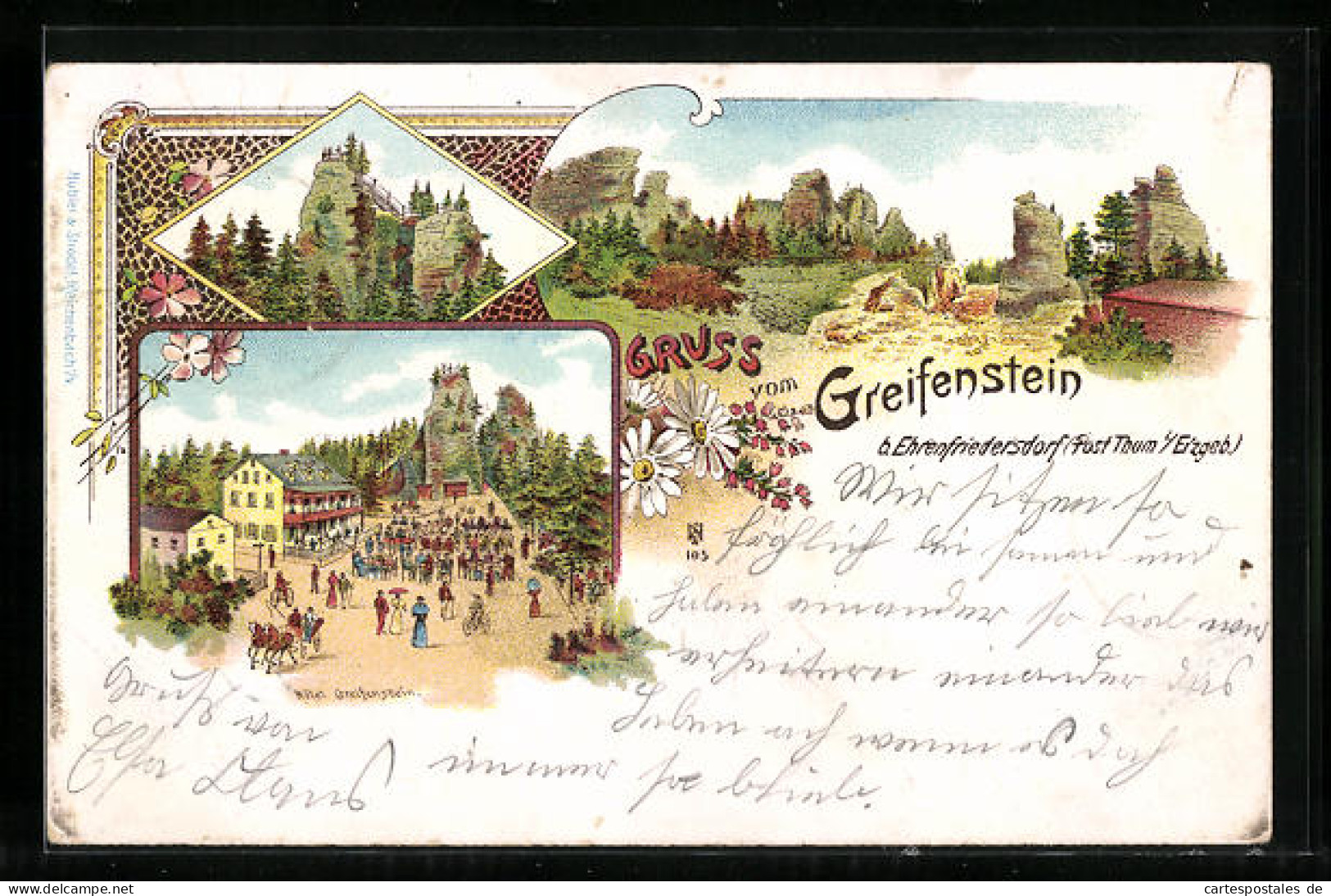 Lithographie Ehrenfriedersdorf Bei Thun /Erzgeb., Greifenstein Und Hotel Greifenstein Mit Gästen  - Ehrenfriedersdorf