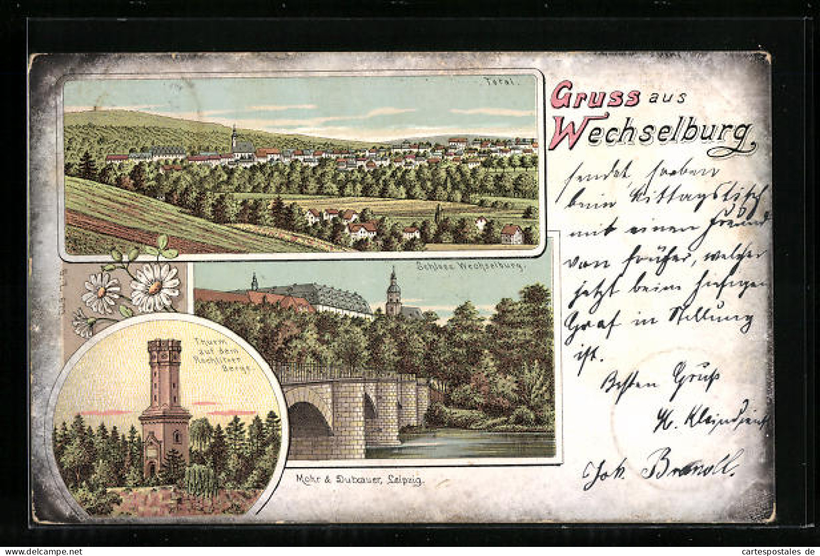 Lithographie Wechselburg, Totalansicht, Schloss, Turm Auf Dem Rochlitzer Berg  - Rochlitz