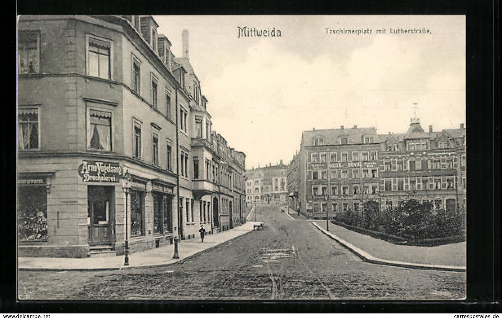 AK Mittweida, Tzschirnerplatz Mit Lutherstrasse Und Drechslerei Arno Vogelsang  - Mittweida