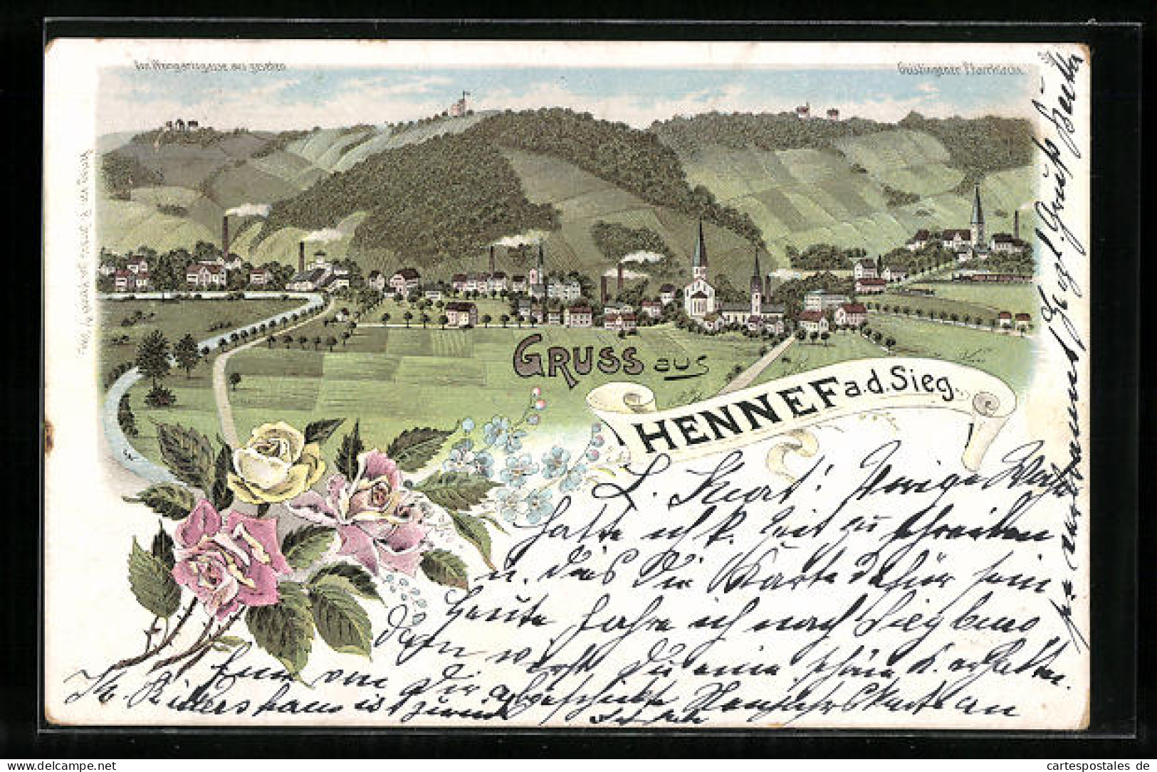 Lithographie Hennef A. D. Sieg, Ortsansicht Von Der Weingartsgasse Aus Gesehen  - Hennef