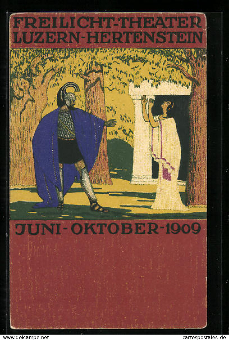 Künstler-AK Luzern-Hertenstein, Freilicht-Theater, Juni-Oktober 1909, Szenenbild  - Lucerne