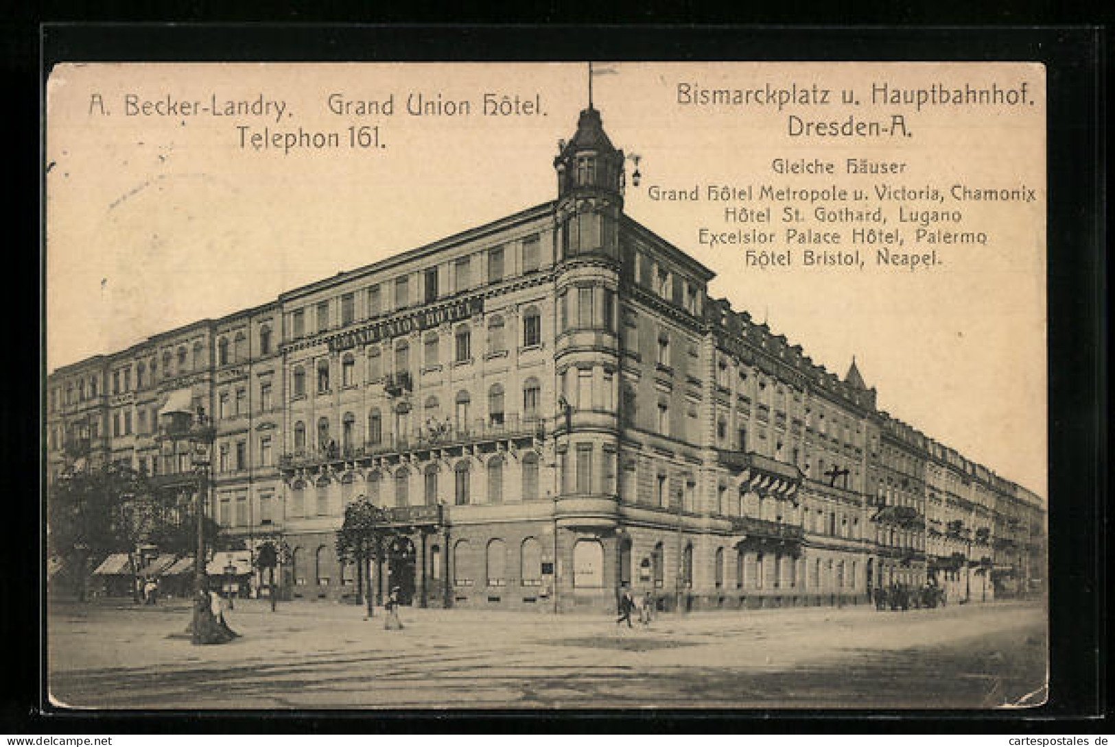 AK Dresden-A., Grand Union Hotel, Bismarckplatz U. Hauptbahnhof  - Dresden