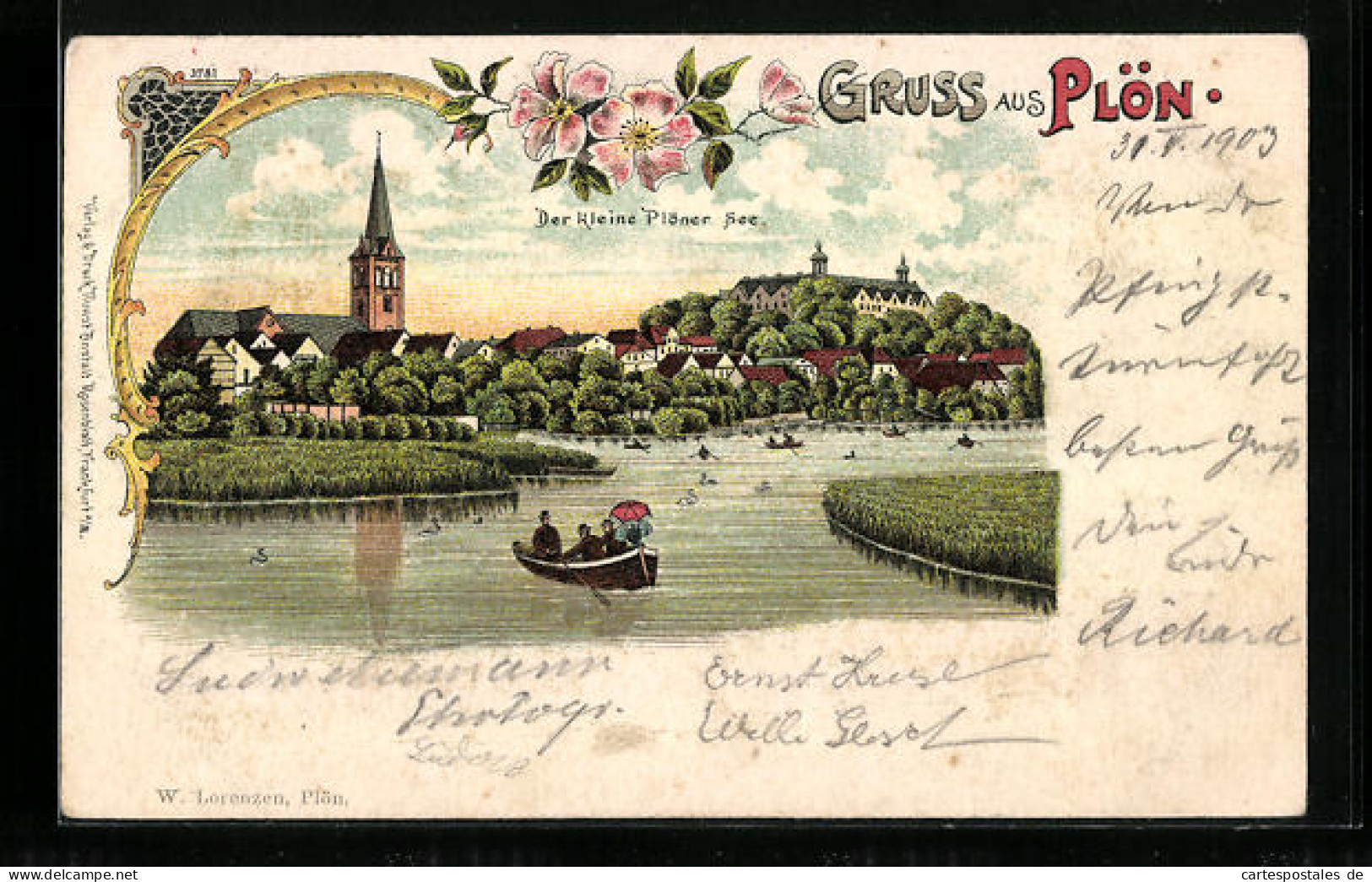 Lithographie Plön, Blick über Den Kleinen Plöner See Zur Kirche  - Ploen