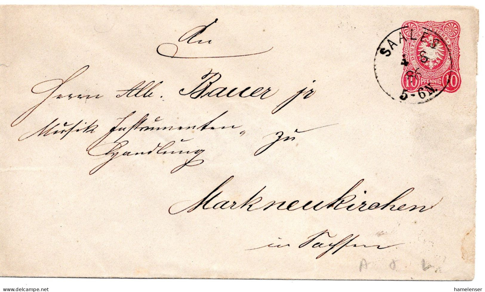 64461 - Deutsches Reich - 1886 - 10Pfg GAU SAALES -> MARKNEUKIRCHEN - Lettres & Documents