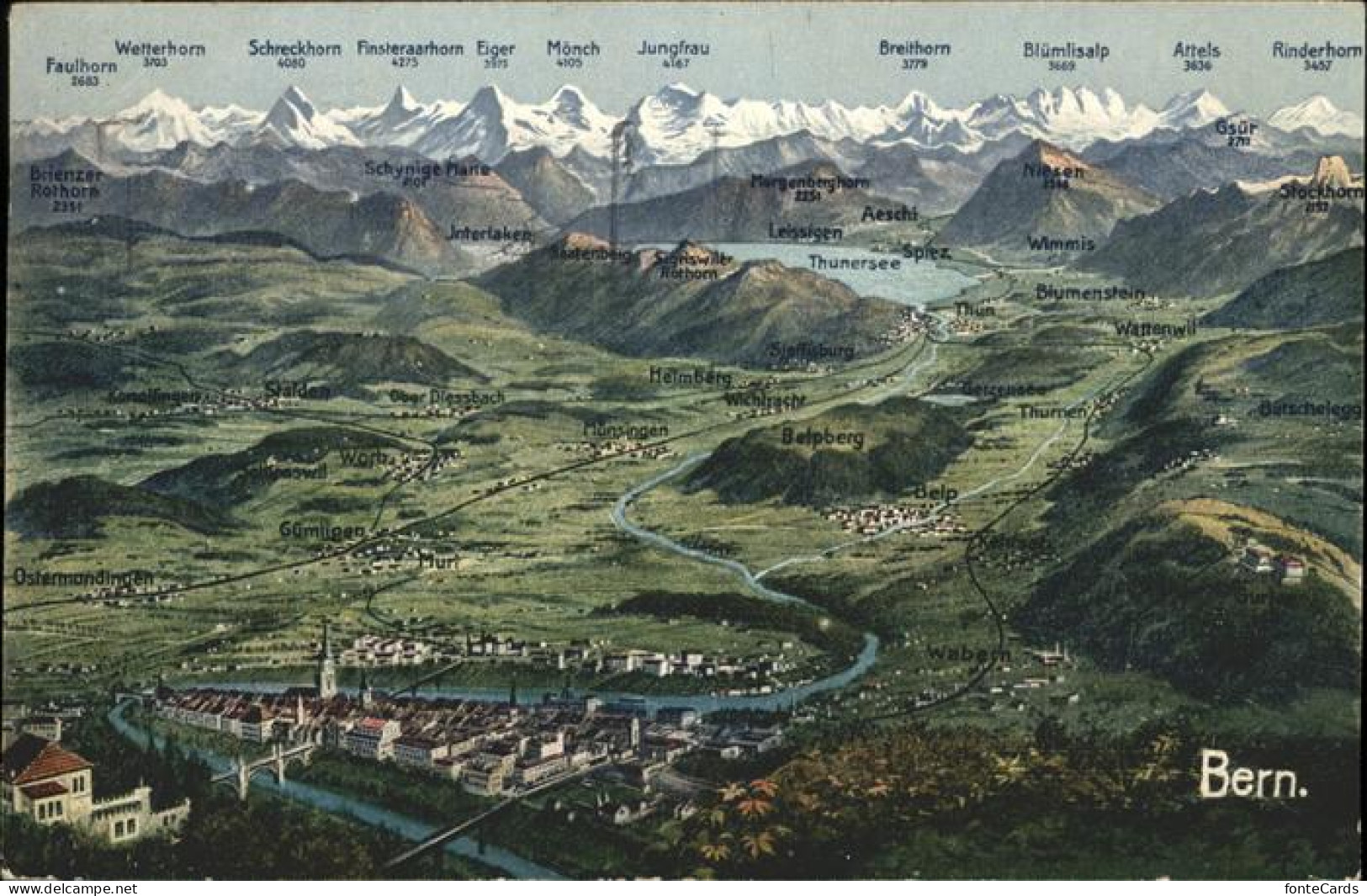 11248994 Bern BE Landkarte Attels Jungfrau Eiger Moench Bern - Autres & Non Classés