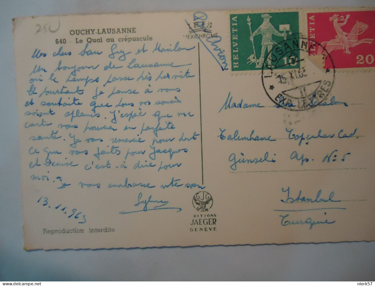 SWITZERLAND    POSTCARDS OUCHY-LAUSANNE 1963 2 STAMPS - Autres & Non Classés