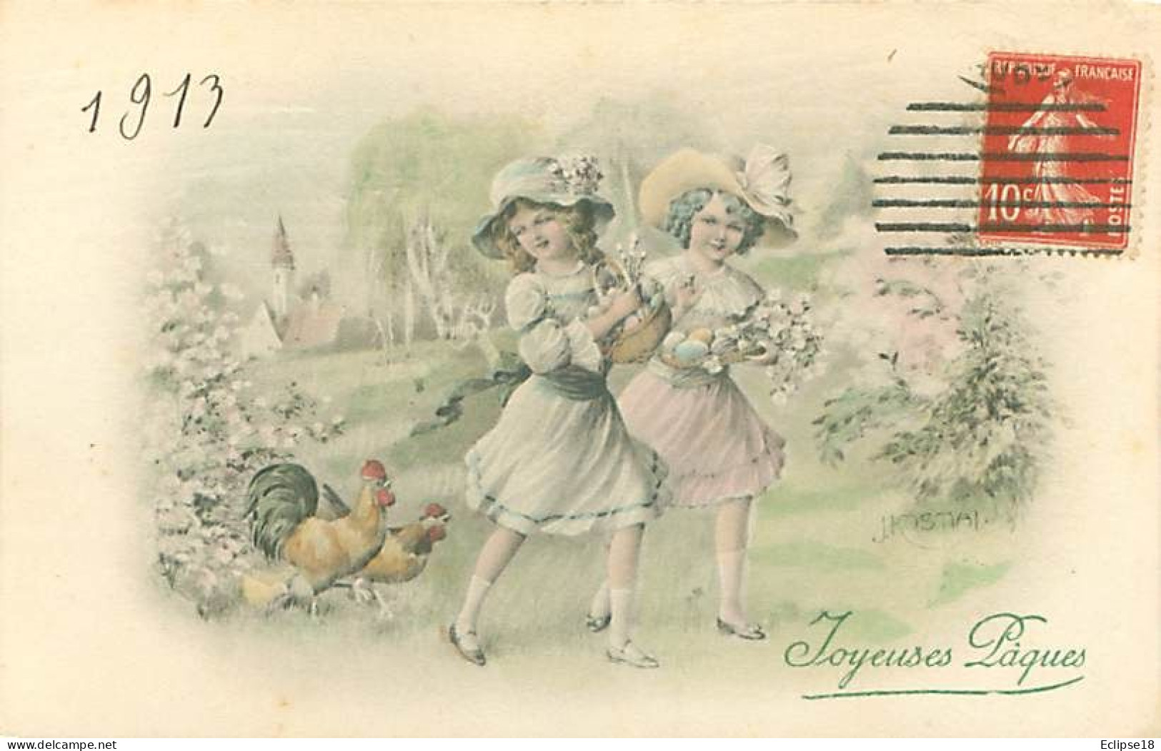 Illustration M Vienne - Joyeuses Paques - Enfants Coq   Q 2625 - Pascua