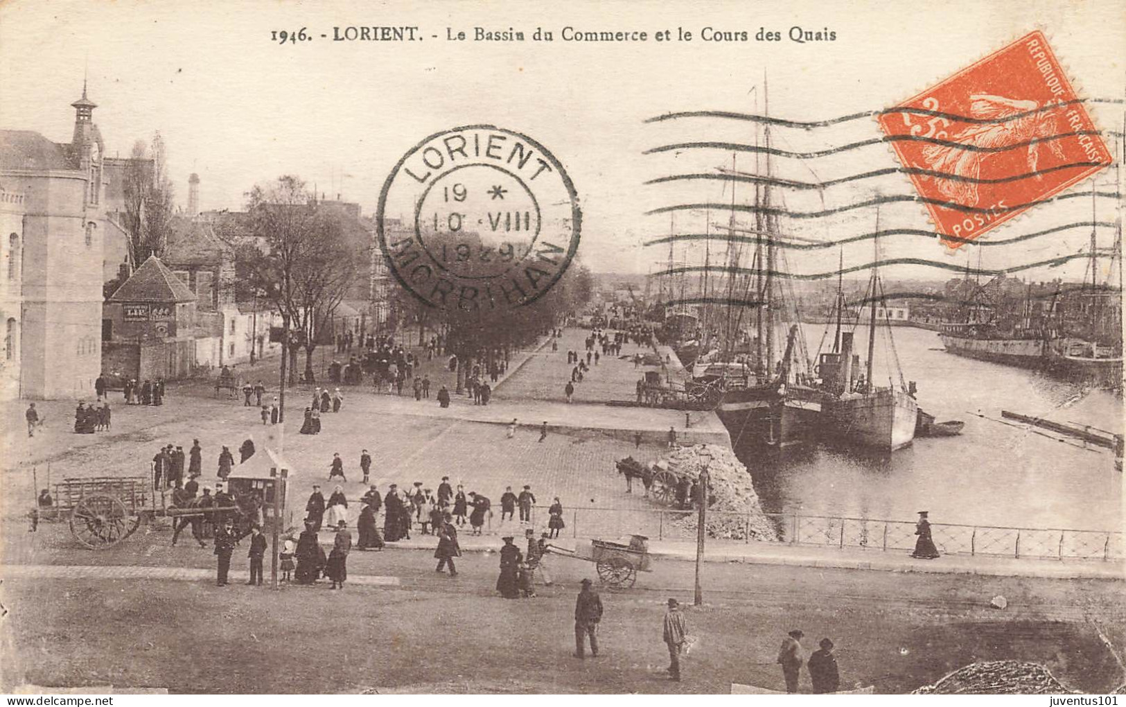CPA Lorient-Le Bassin Du Commerce Et Le Cours Des Quais-1946-Timbre    L2924 - Lorient