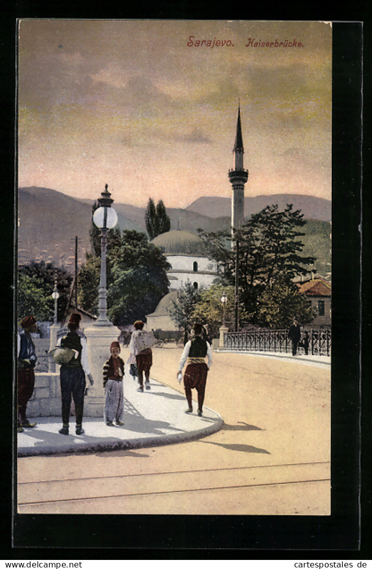 AK Sarajevo, Kaiserbrücke, Minarett  - Bosnien-Herzegowina