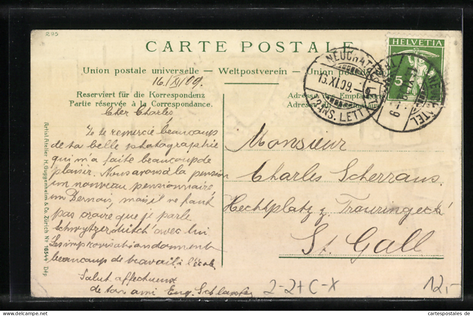 Passepartout-AK Neuchâtel, Denkmal, Wappen Von Basel, Genf Und Wallis, Briefmaken  - Other & Unclassified