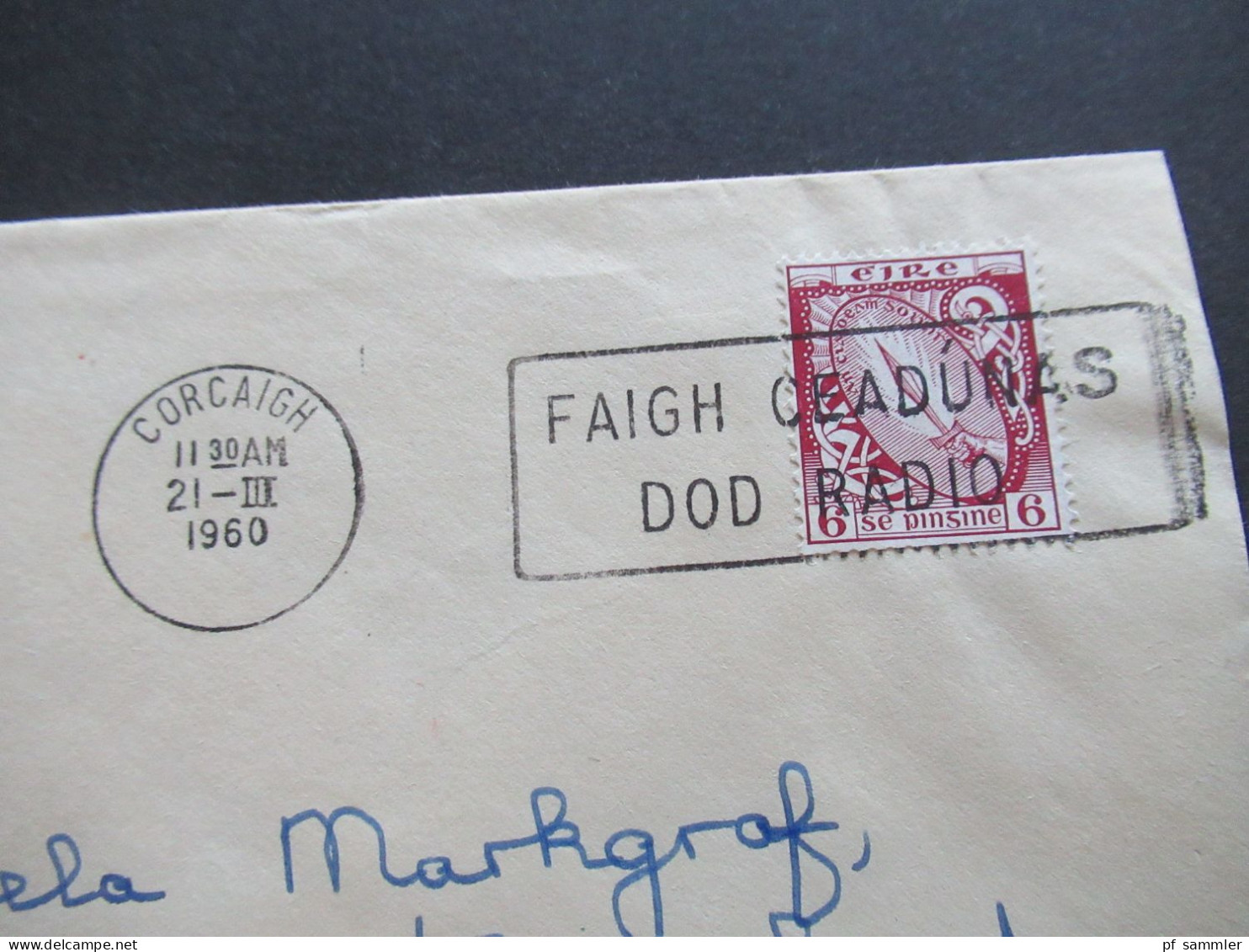 Eire / Irland 1960 Auslandsbrief / Schiffspost ?! Stempel Corcaigh Faigh Ceadunas Dod Radio Nach Menden Sauerland - Lettres & Documents