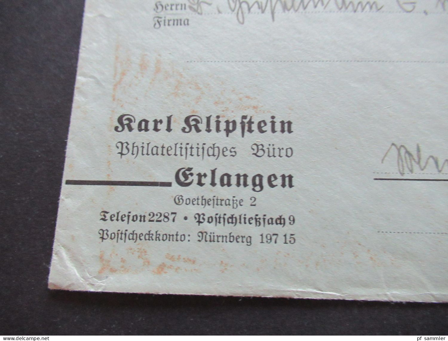 3.Reich 1936 MiF Umschlag Karl Klipstein Philatelistisches Büro Erlangen Goethestraße 2 / Thematik Philatelie - Briefe U. Dokumente