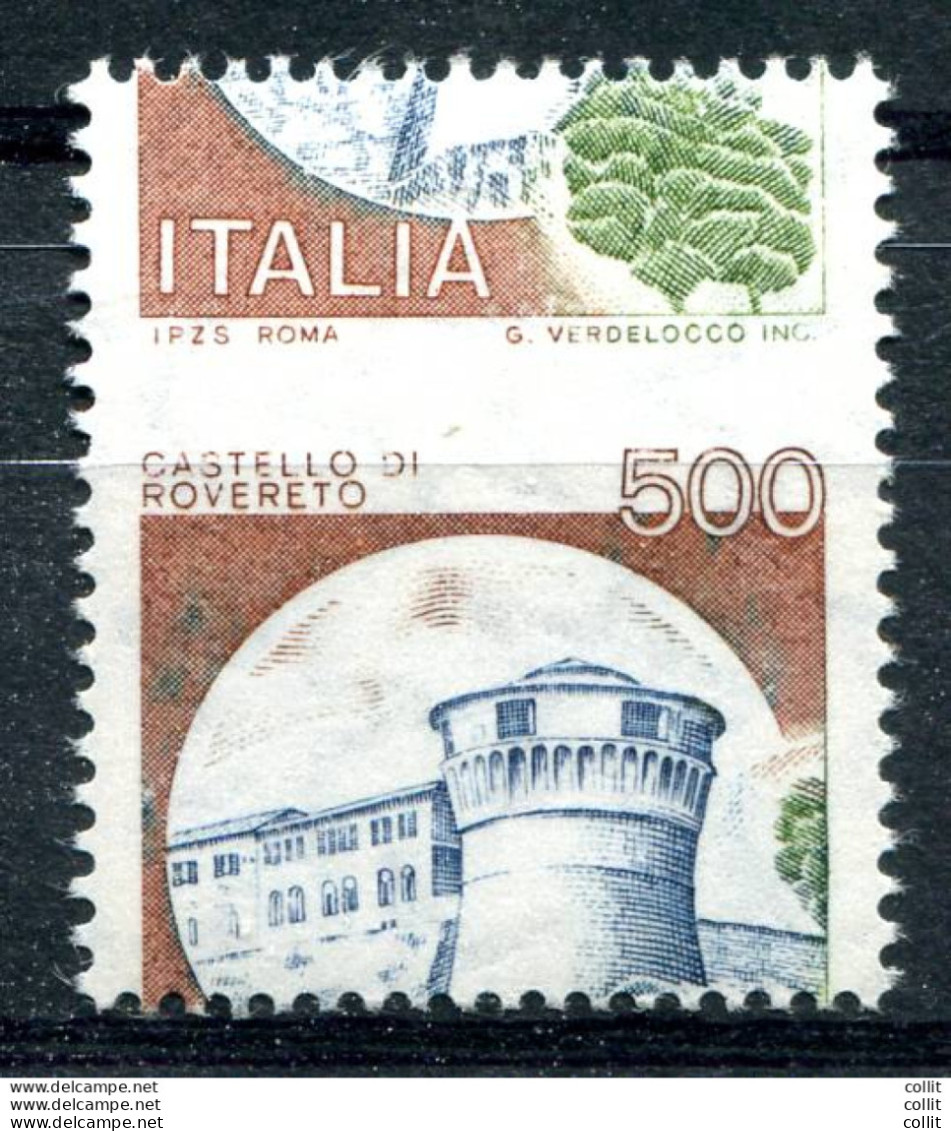 Castelli Lire 500 Varietà Dentellatura Fortemente Spostata - Variétés Et Curiosités