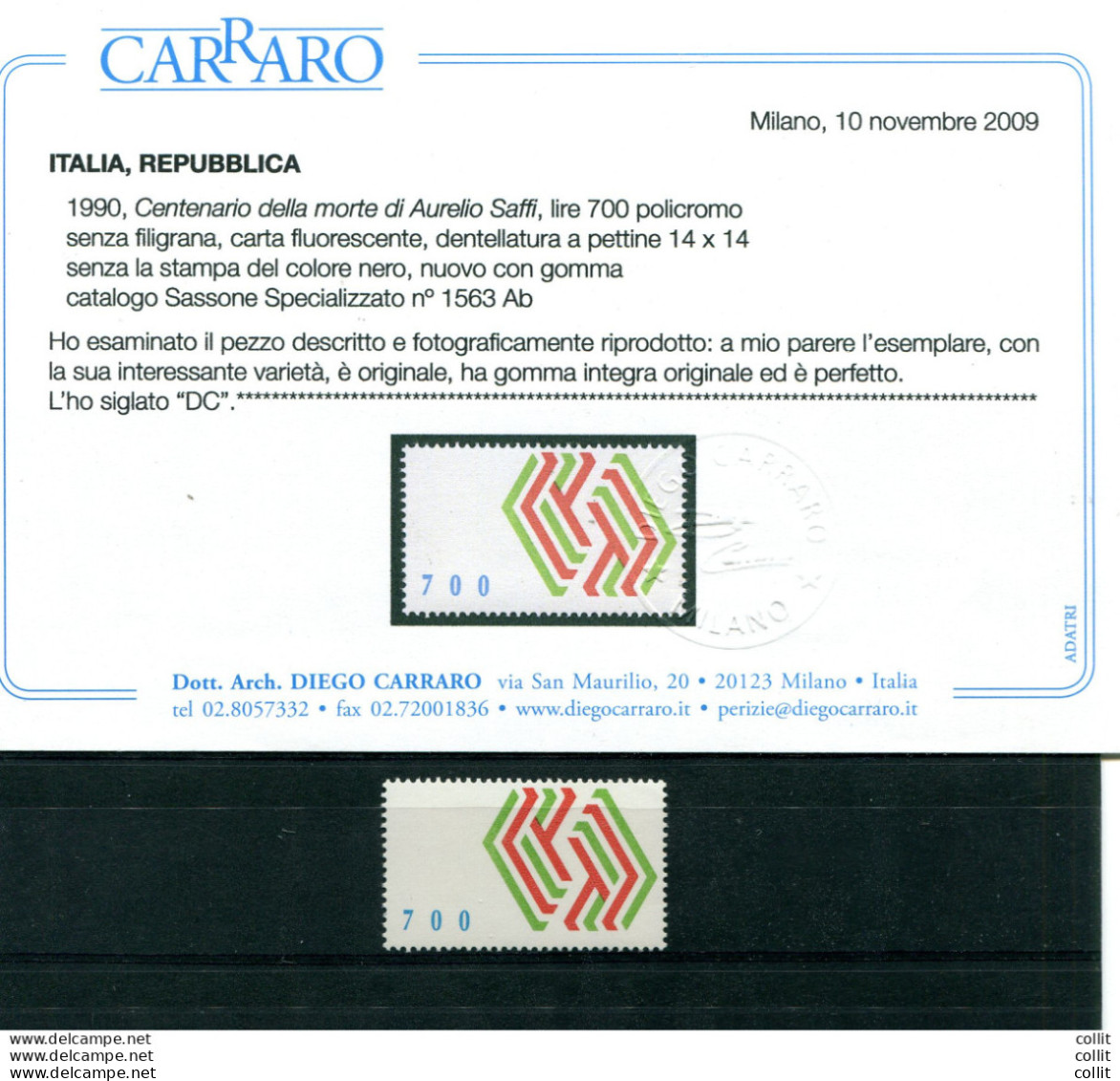 Varietà Saffi Ignoto  - Certificato Carraro - Errors And Curiosities