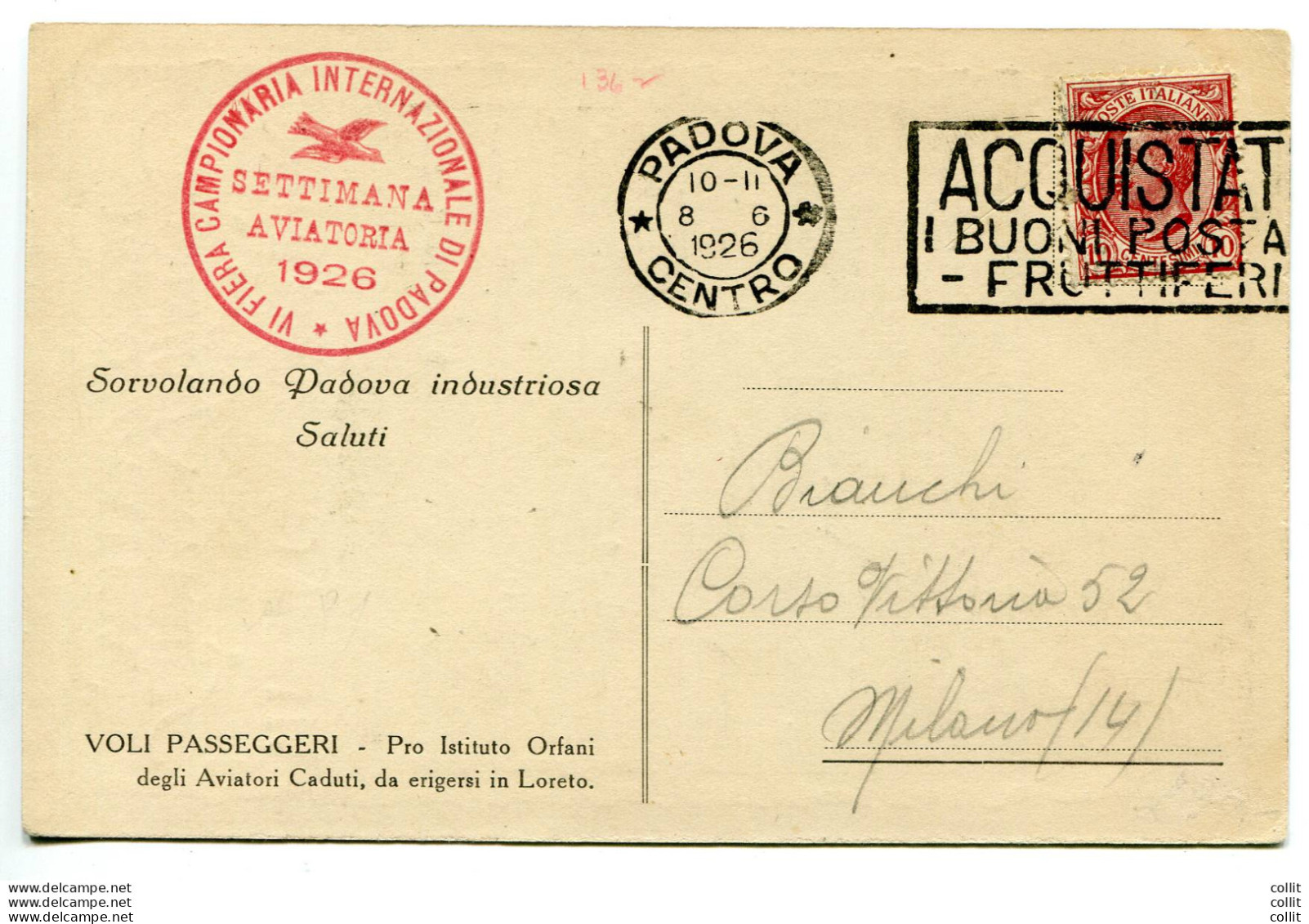 1926 Padova Settimana Aviatoria - La Cartolina Ufficiale - Poststempel (Flugzeuge)