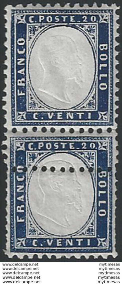1862 Italia VE II 20c. Indaco Varietà MNH Sassone N. 2nf - Andere & Zonder Classificatie