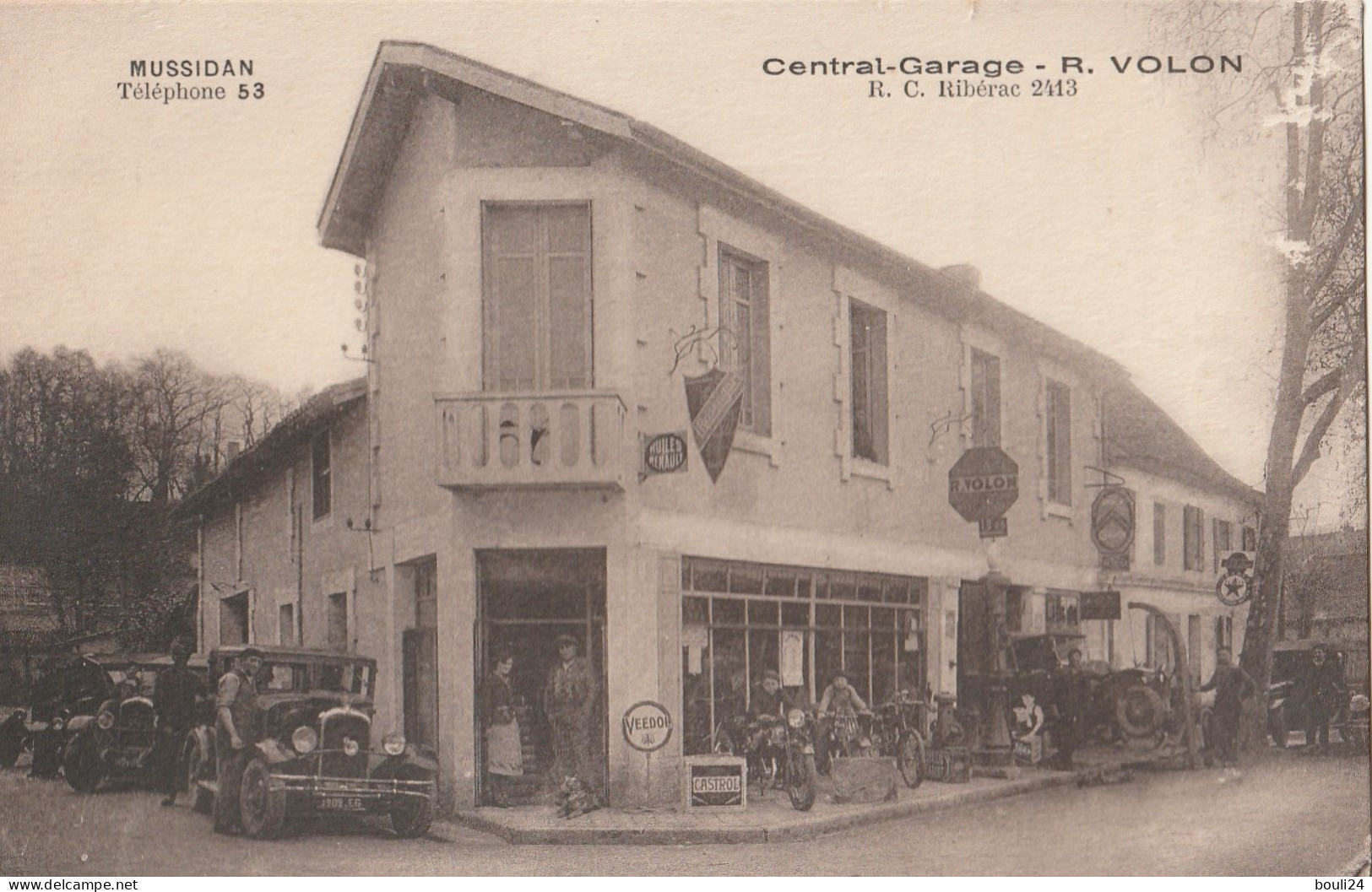 MUSSIDAN  EN DORDOGNE CENTRAL GARAGE  VOLON  AVENUE GAMBETTA  CPA  TRES RARE - Mussidan