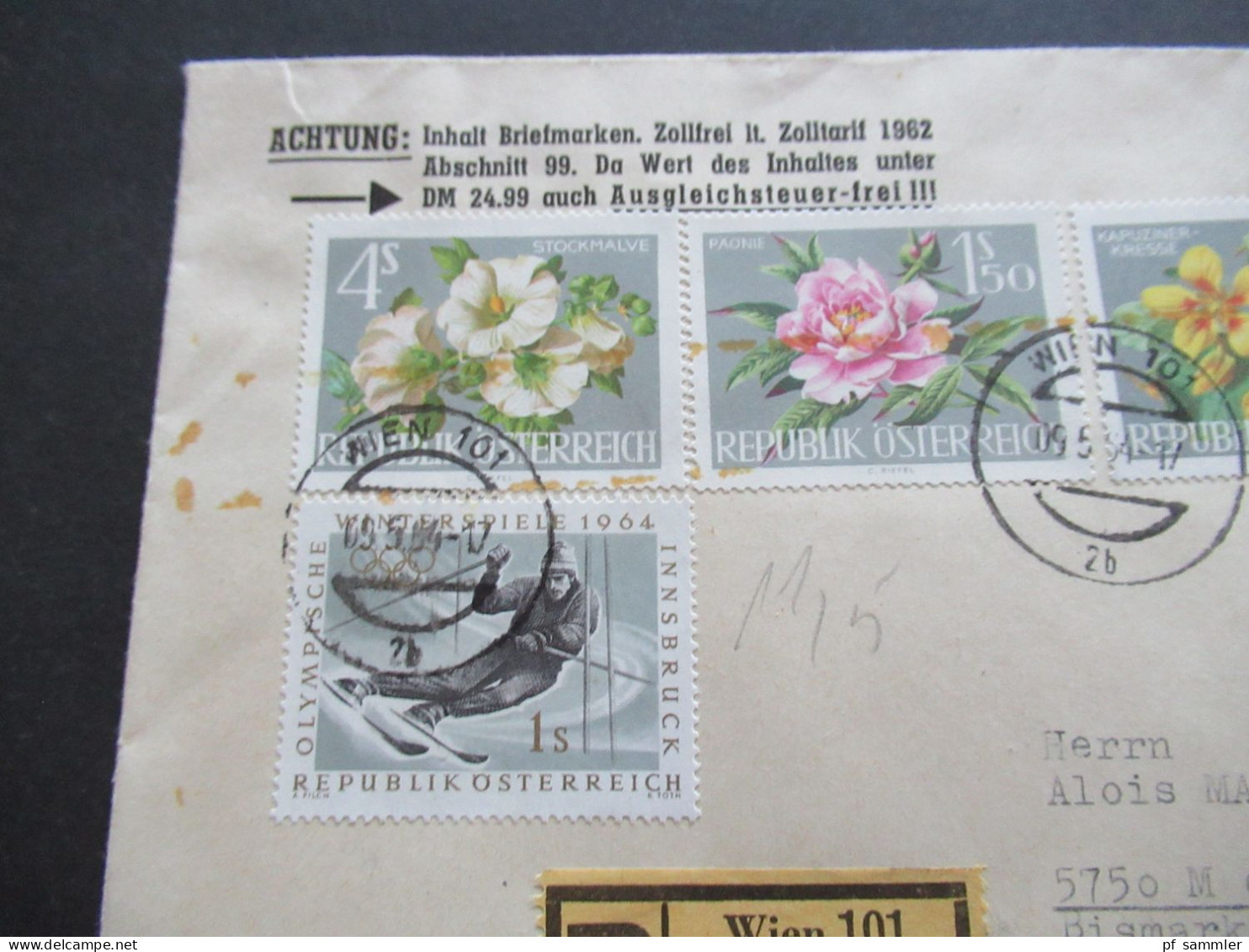 Österreich 1964 MiF Mit 4 Marken Einschreiben Wien 101 Auslandsbrief Nach Menden Sauerland / Inhalt Zollfrei Sabeff - Brieven En Documenten