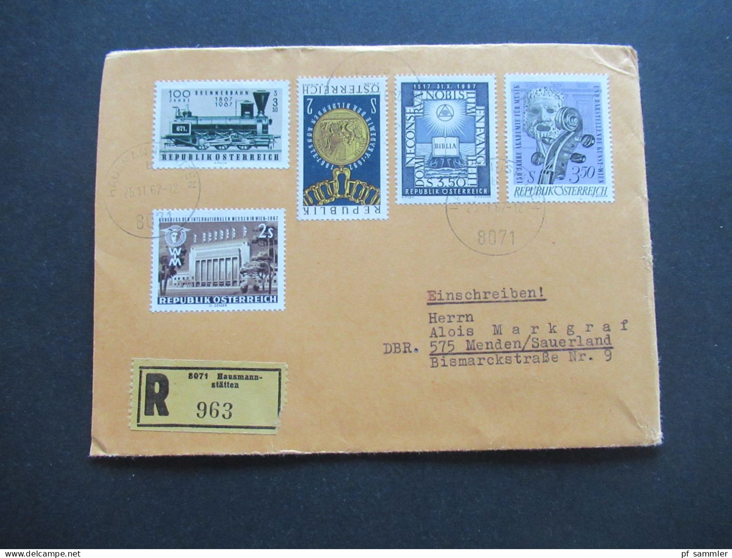 Österreich 1967 MiF Mit 5 Marken Einschreiben Hausmannstetten Auslandsbrief Nach Menden Sauerland - Covers & Documents