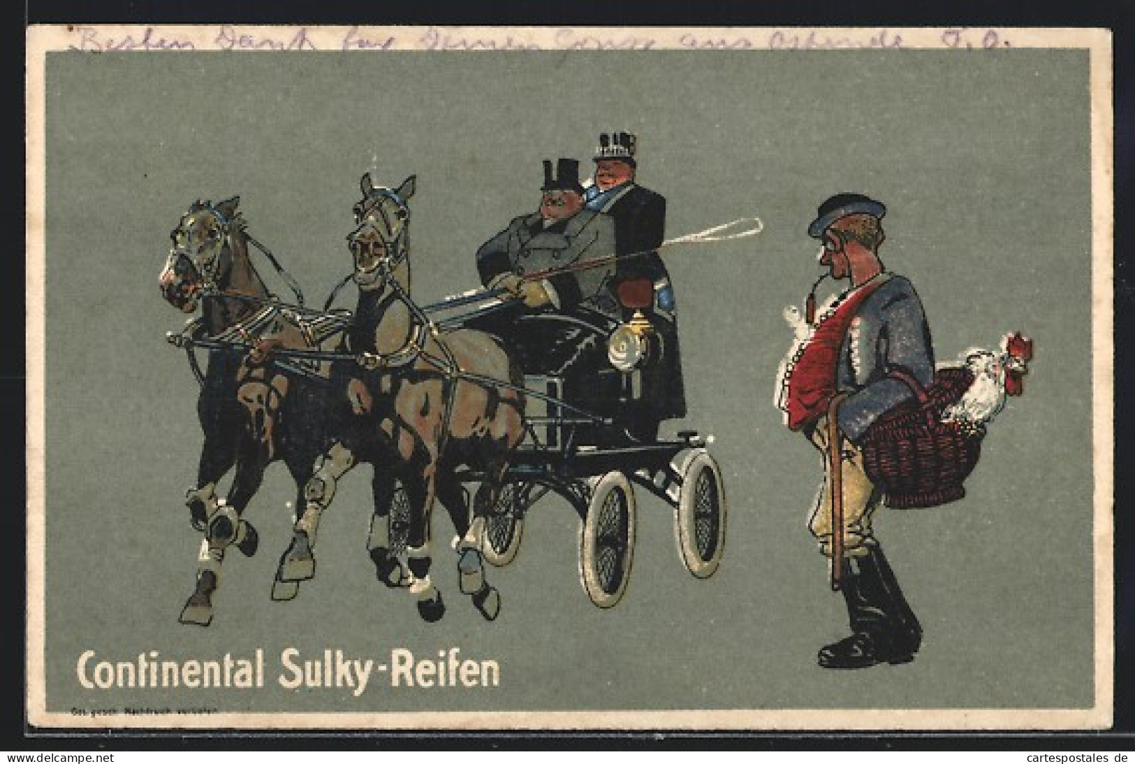 AK Reklame Für Continental Sulky-Reifen, Herren In Einer Pferdekutsche  - Werbepostkarten