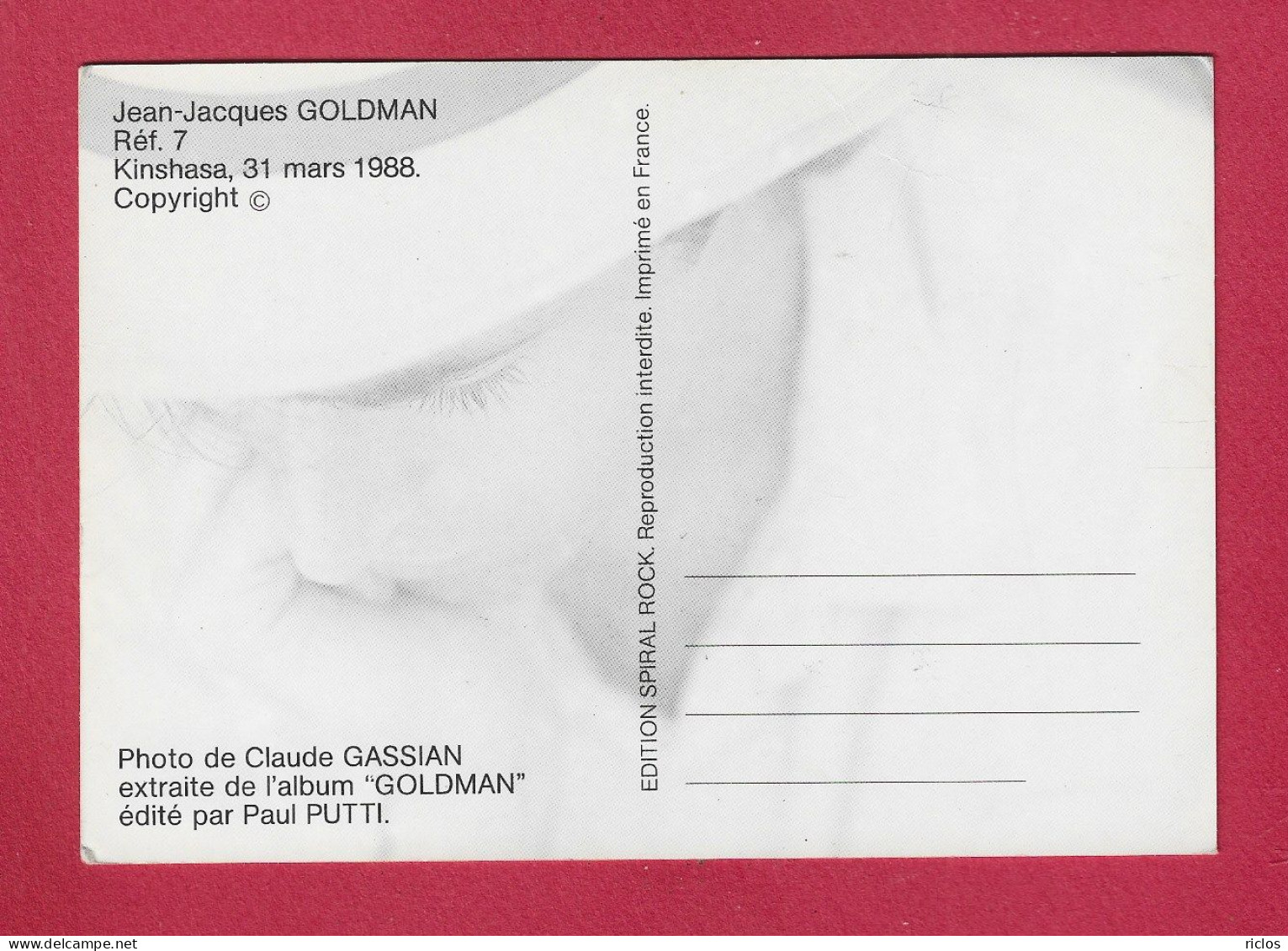 GOLDMAN JEAN-JACQUES - KINSHASA 31 MARS 1988 - Artistes