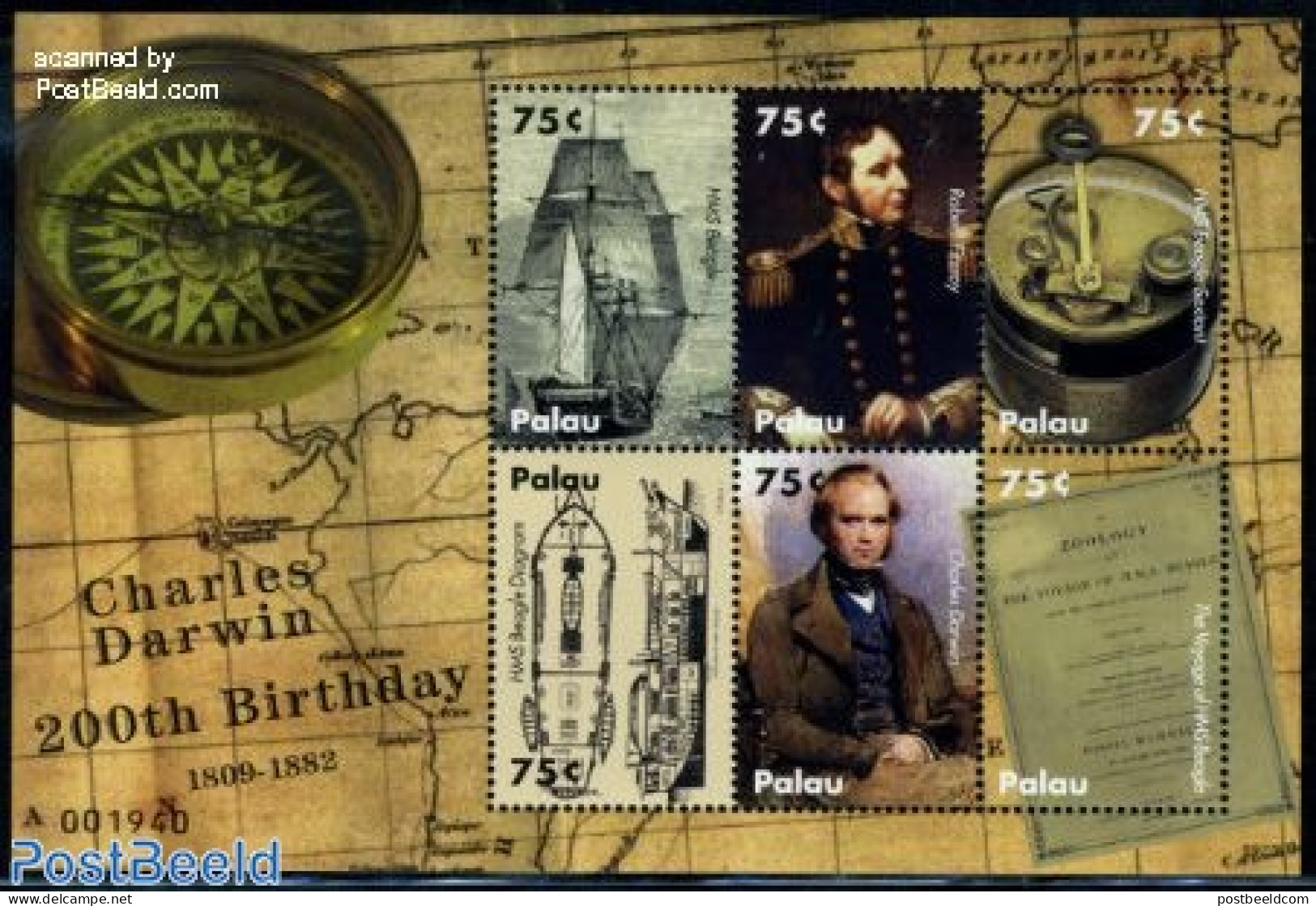 Palau 2009 Charles Darwin 6v M/s, Mint NH, History - Science - Transport - Explorers - Weights & Measures - Ships And .. - Explorateurs