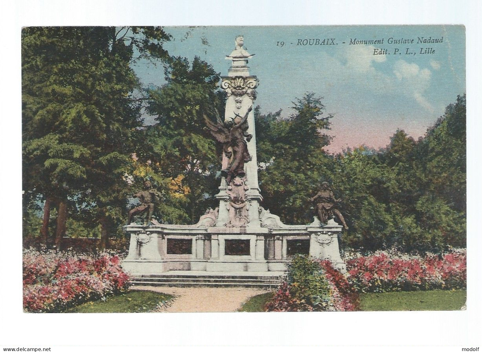 CPA - 59 - Roubaix - Monument Gustave Nadaud - Colorisée - Circulée En 1923 - Roubaix