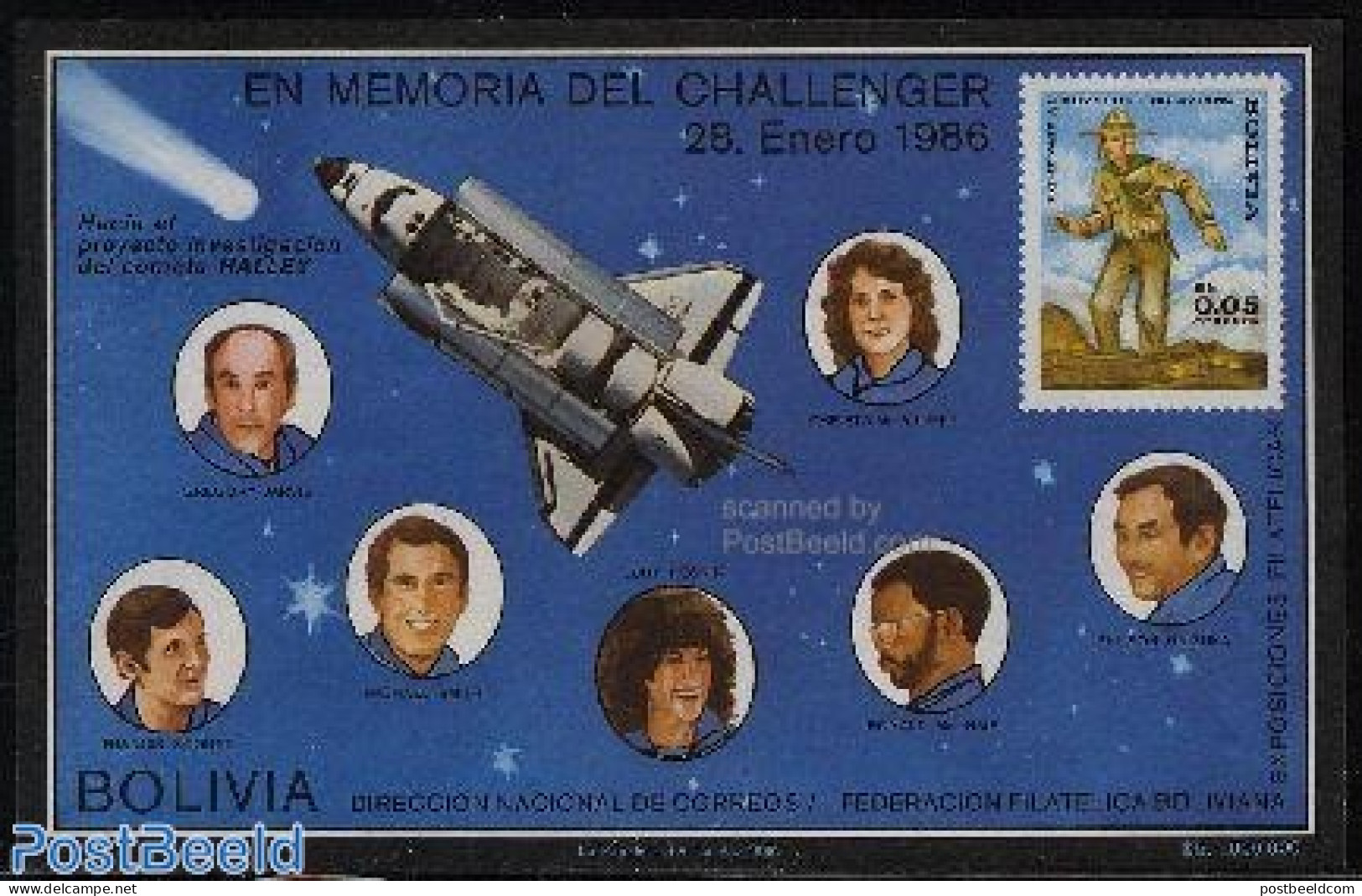 Bolivia 1986 Challenger Accident S/s, Mint NH, History - Sport - Transport - Scouting - Space Exploration - Disasters - Bolivie