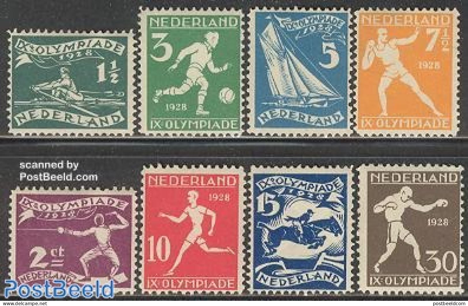 Netherlands 1928 Olympic Games Amsterdam 8v, Unused (hinged), Nature - Sport - Horses - Fencing - Football - Kayaks & .. - Neufs