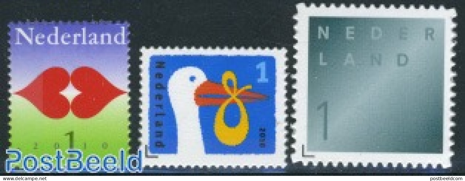 Netherlands 2010 Love, Birth, Mourning 3v S-a, Mint NH, Nature - Various - Birds - Greetings & Wishing Stamps - Ungebraucht