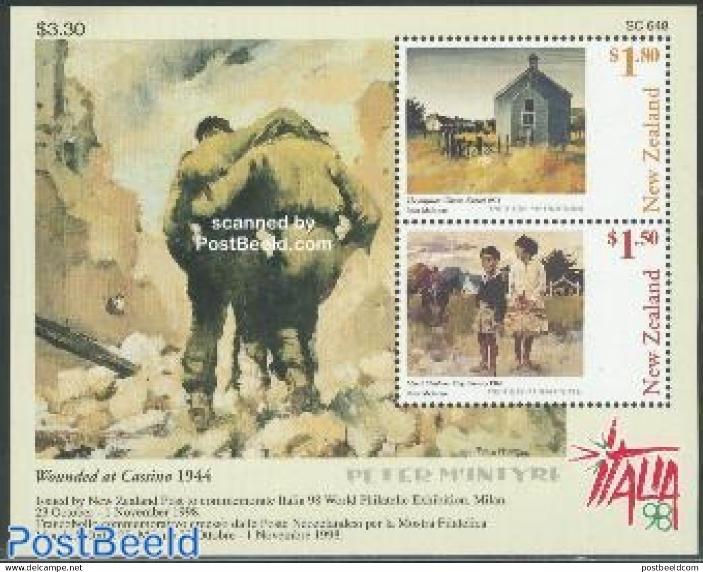 New Zealand 1998 Italia 98 S/s, Paintings, Mint NH, Philately - Art - Modern Art (1850-present) - Unused Stamps