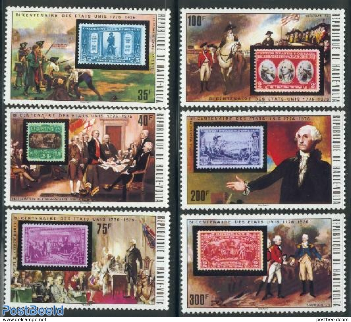 Upper Volta 1975 US Bicentenary 6v, Mint NH, History - US Bicentenary - Stamps On Stamps - Timbres Sur Timbres